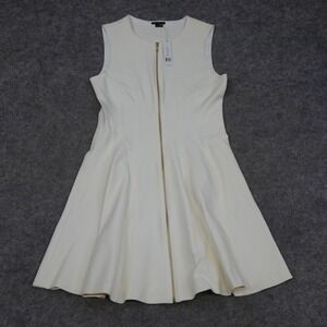 Theory Dress Womens 6 Ivory Fit Flare Zip Front Sleeveless Bonbi Flowy Lined